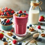 Desayuno: Smoothie proteico con frutos rojos, nueces y semillas de calabaza